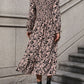 Printed V-Neck Long Sleeve Midi Dress