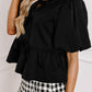 Cutout Round Neck Puff Sleeve Blouse