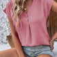 Full Size Decorative Button V-Neck Short Sleeve Blouse