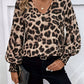 Leopard V-Neck Lantern Sleeve Blouse