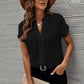 Full Size Notched Short Sleeve Blouse