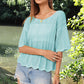 Openwork Round Neck Half Sleeve Knit Top