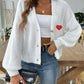 Heart Button Down V-Neck Long Sleeve Cardigan