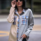 Shiny Plaid Contrast Drop Shoulder Shacket