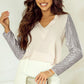 Sequin V-Neck Long Sleeve Blouse