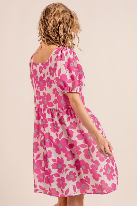 BiBi Printed Square Neck Puff Sleeve Mini Dress - Brand BiBi