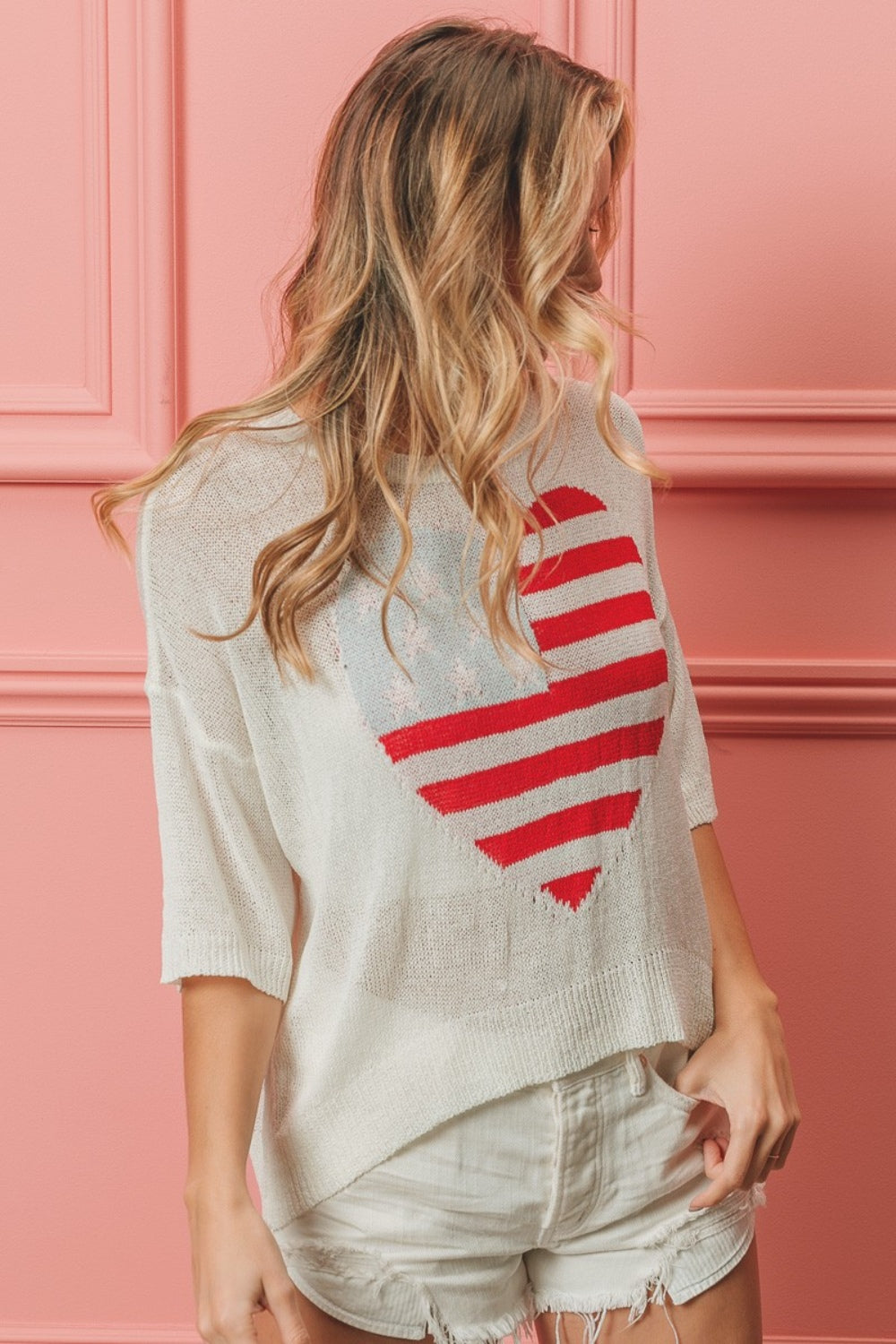 BiBi Striped Heart Contrast Knit Top - Brand BiBi