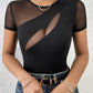 Mesh Patchwork Round Neck Short Sleeve Top