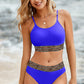 Leopard Trim Scoop Neck Bikini Set