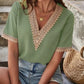 Full Size Lace Detail V-Neck Short Sleeve Blouse