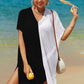 Double Take Openwork Contrast Slit Knit Cover Up