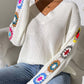 Crochet Flower V-Neck Sweater