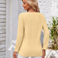 Full Size Decorative Button Openwork V-Neck T-Shirt