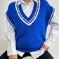 Pearl Trim Contrast V-Neck Sweater Vest