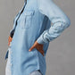 Collared Neck Roll-Tab Sleeve Denim Top