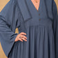 Plus Size Lace Detail Notched Long Sleeve Midi Dress