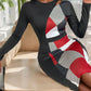 Cutout Color Block Round Neck Long Sleeve Dress