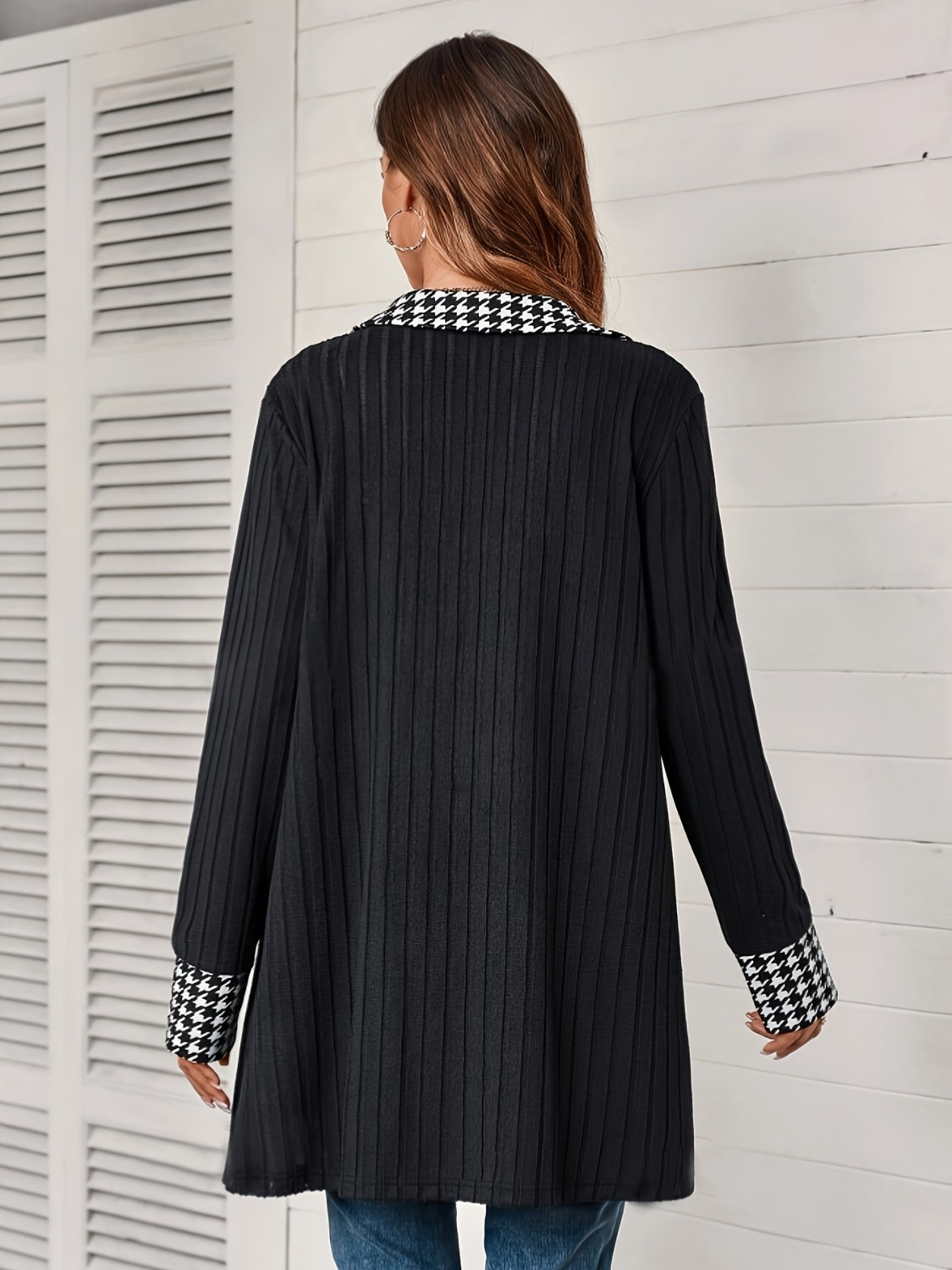 Houndstooth Button Up Long Sleeve Cardigan