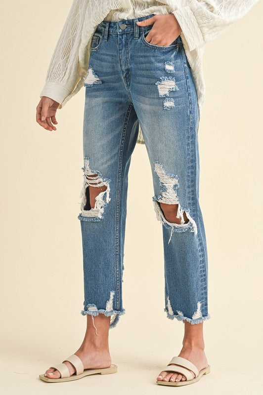 Annie Wear Distressed Raw Hem Cropped Jeans