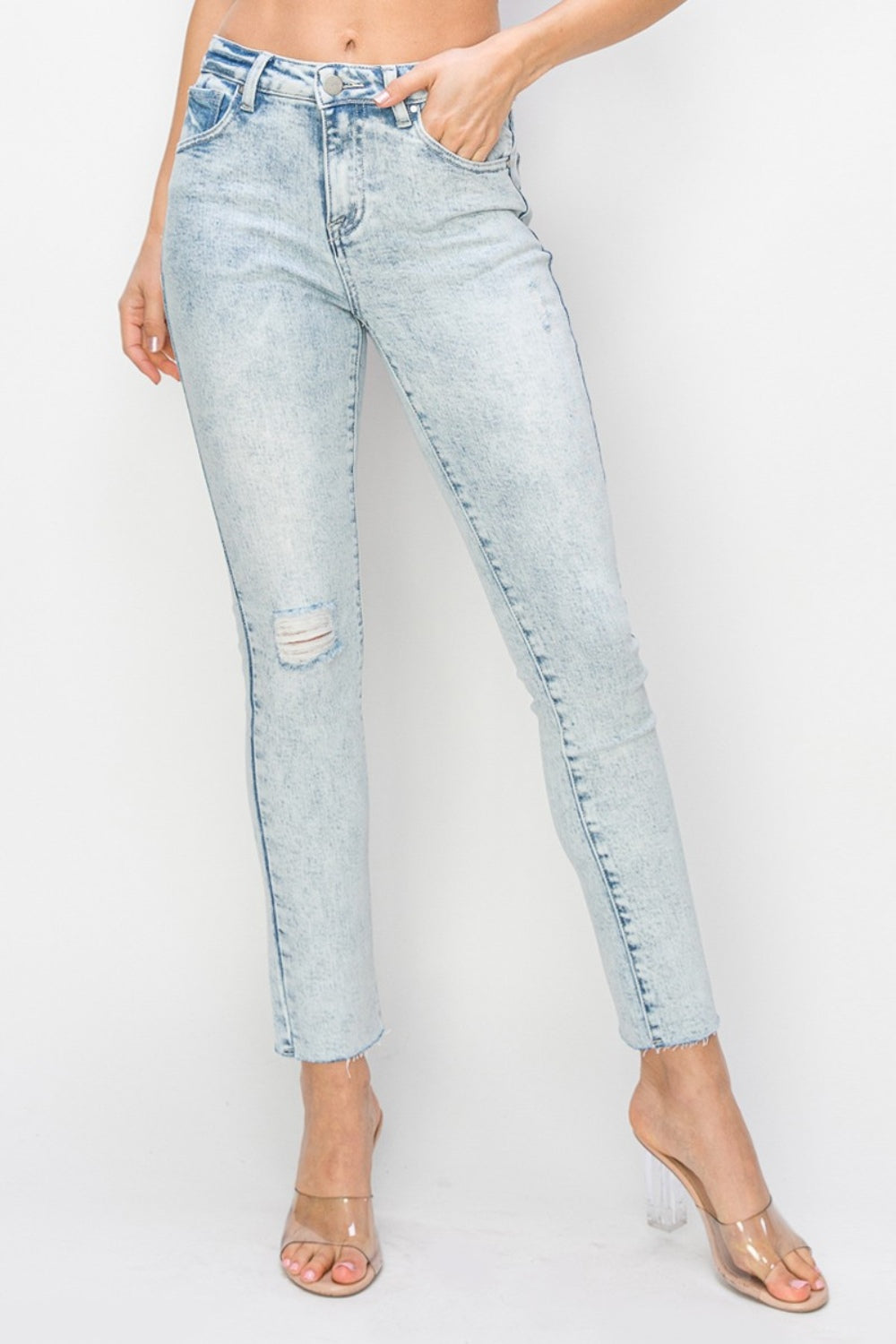 Risen Full Size High Rise Distressed Skinny Jeans *