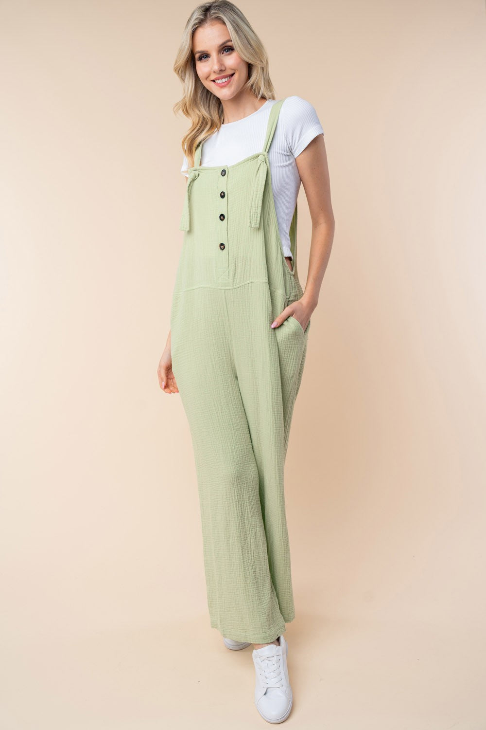 White Birch Texture Sleeveless Wide Leg Jumpsuit *
