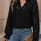 Lace Button Front Long Sleeve Top