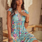 Ruffled Printed Tie Neck Cap Sleeve Dress
