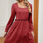 Frill Square Neck Long Sleeve Dress
