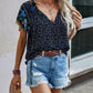 Printed Tie Neck Short Sleeve Blouse