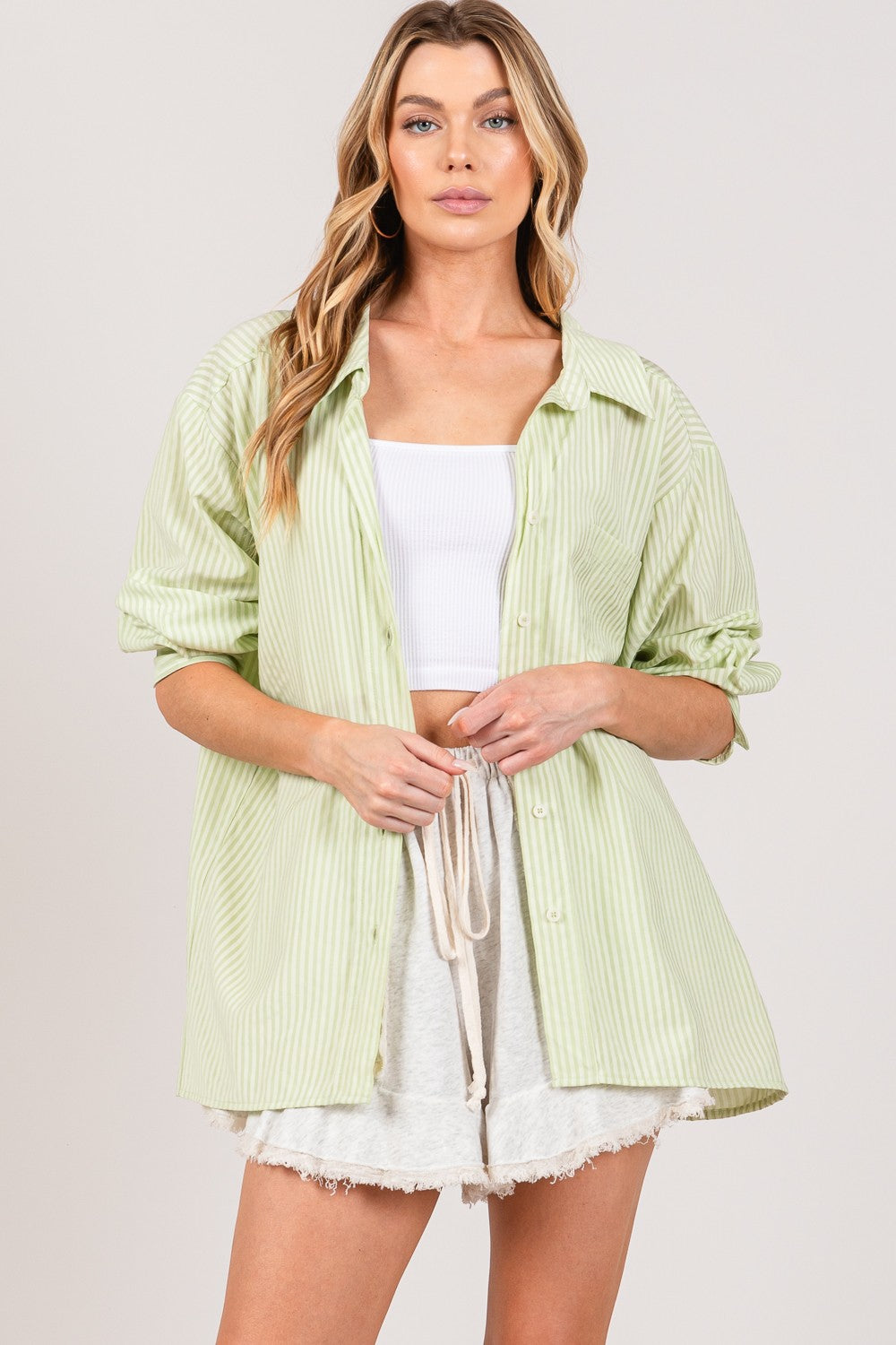 SAGE + FIG Striped Button Up Long Sleeve Shirt *