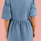 Bowknot Round Neck Half Sleeve Denim Dress
