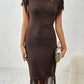 Fringe Openwork Boat Neck Knit Dress
