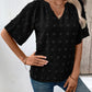 Swiss Dot Notched Half Sleeve Blouse