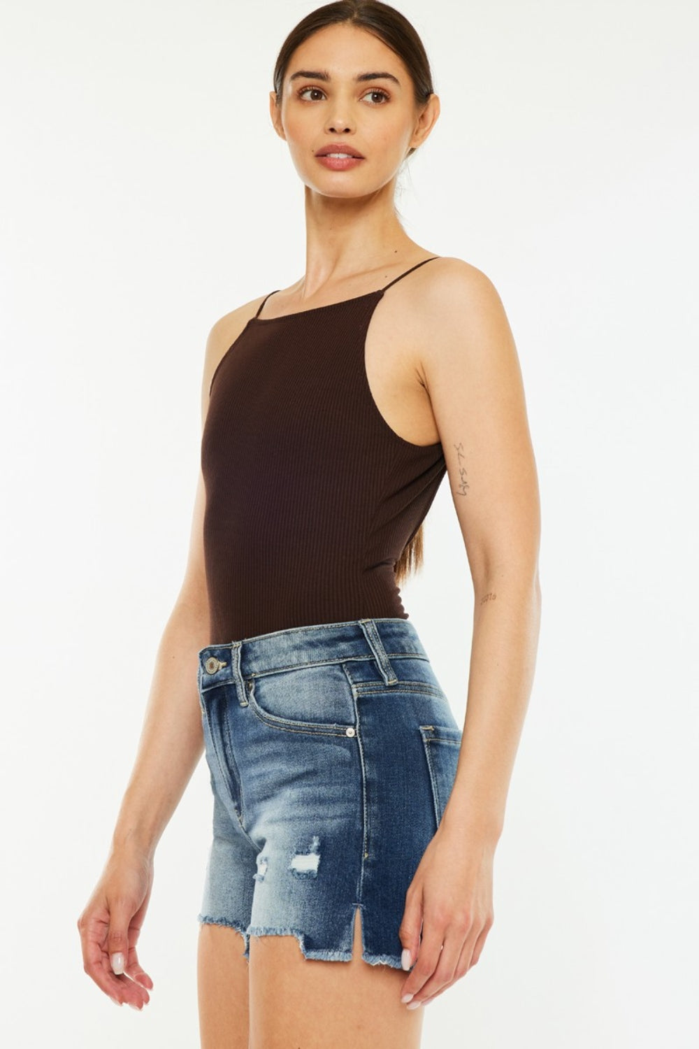 Kancan High Waist Raw Hem Denim Shorts *