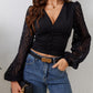 Lace Patchwork Plunge Long Sleeve Blouse