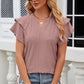 Full Size Eyelet Notched Flutter Sleeve T-Shirt