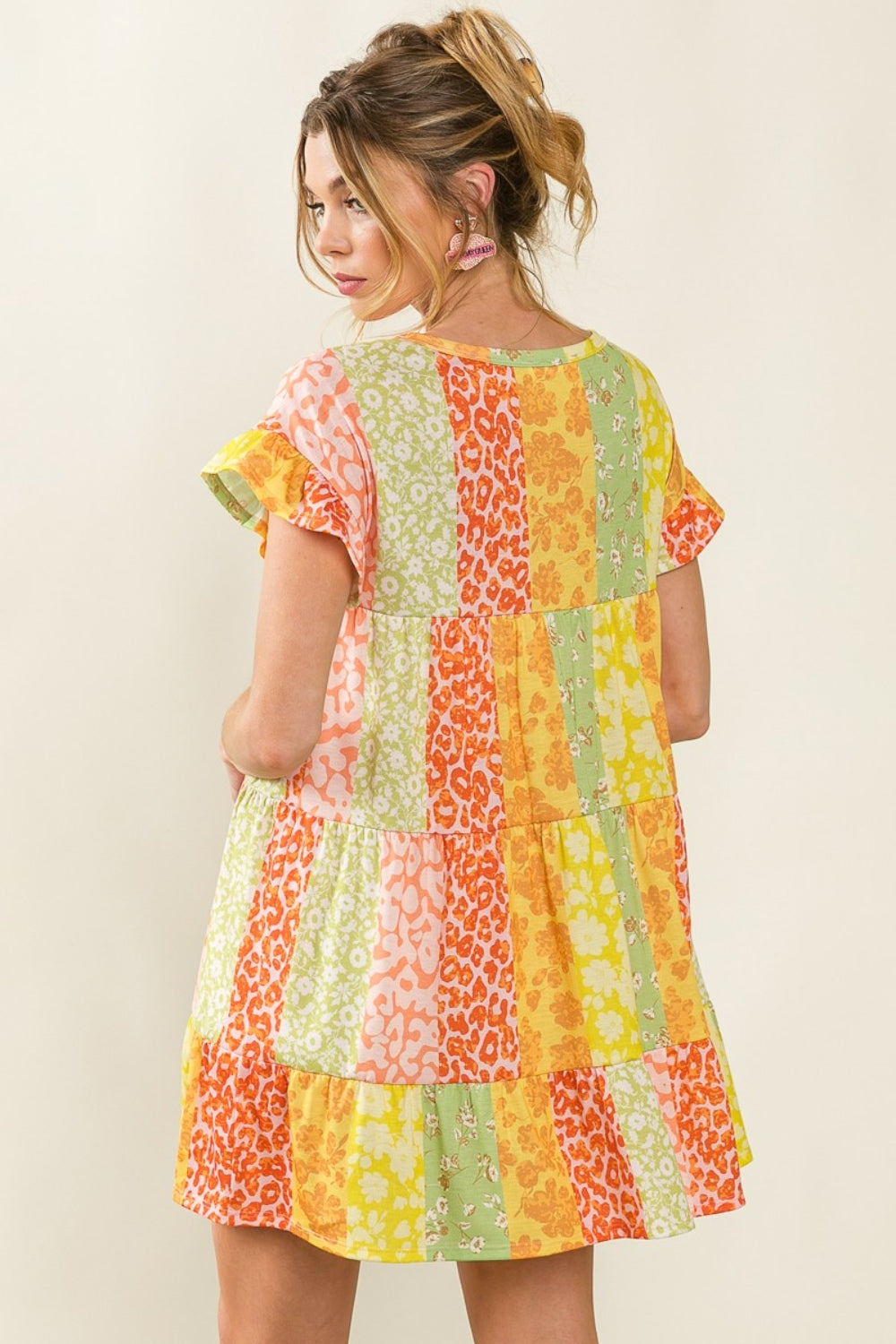 BiBi Leopard Short Sleeve Tiered Dress *