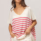 BiBi V Neck Striped Short Sleeve Top - Brand BiBi