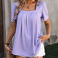 Ruched Square Neck Short Sleeve Blouse