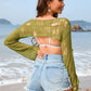 Distressed Boat Neck Long Sleeve Cover Up