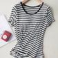 Striped Round Neck Short Sleeve T-Shirt with Bra