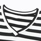Striped V-Neck Short Sleeve Side Slit Dress