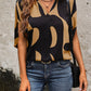 Printed Notched Slit Half Sleeve Blouse