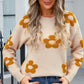 Flower Round Neck Long Sleeve Sweater