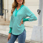 Contrast Striped Notched Long Sleeve Top