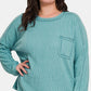 Zenana Full Size Contrast Stitching Brushed Ribbed Hacci Knit Top Plus Size