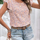 Full Size Ditsy Floral Round Neck Cap Sleeve Top