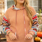 Plus Size Drawstring Geometric Long Sleeve Hoodie