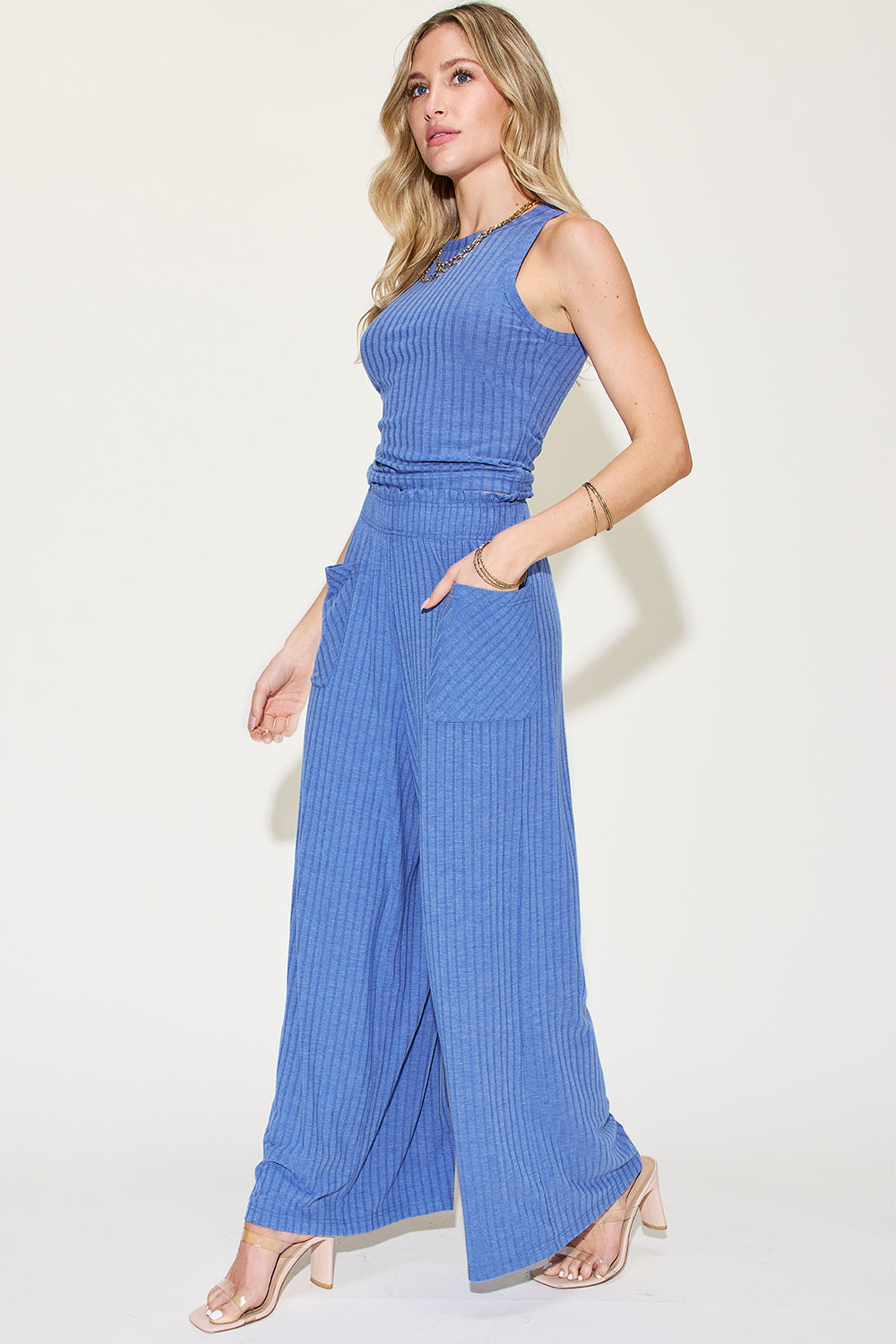 Basic Bae Full Size Ribbed Tank and Wide Leg Pants Set *
