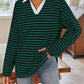 Lovelet Striped Johnny Collar Long Sleeve T-Shirt